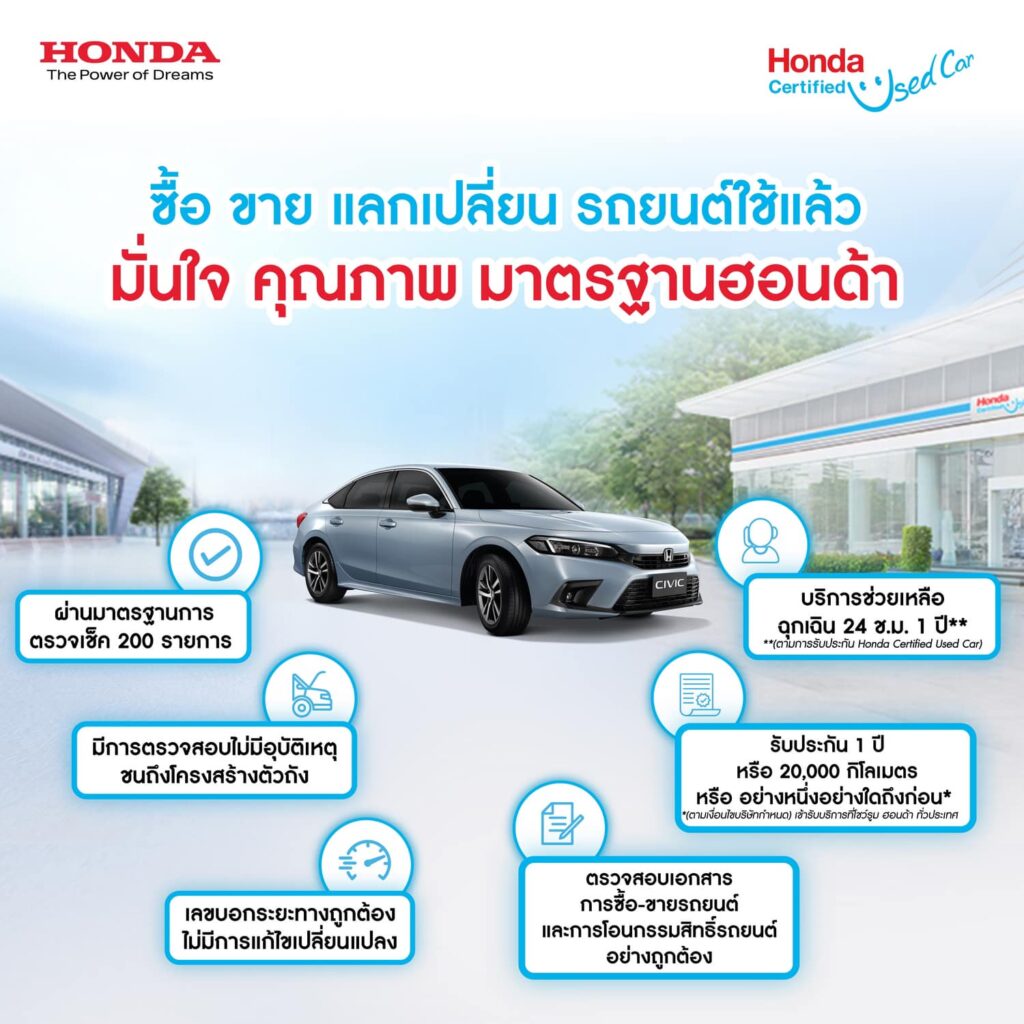 ข่าวรถวันนี้ : “Honda Certified Used Car” รถยนต์ฮอนด้าใช้แล้ว คุณภาพดี ราคาโดน พร้อมบริการขาย-แลกเปลี่ยน ครบวงจร